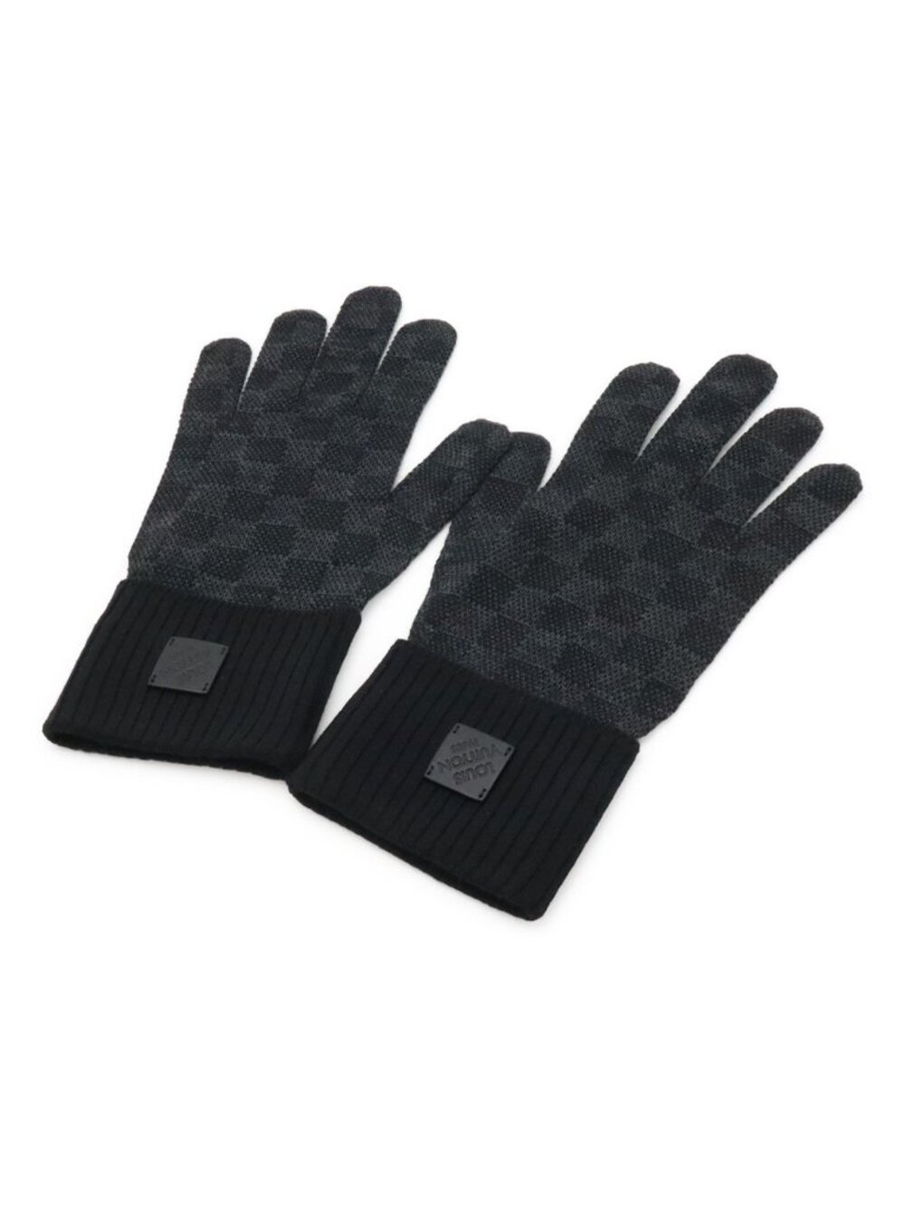 Louis Vuitton Damier Graphite Gon Neopte Knit Gloves Wool Leather Black Gray